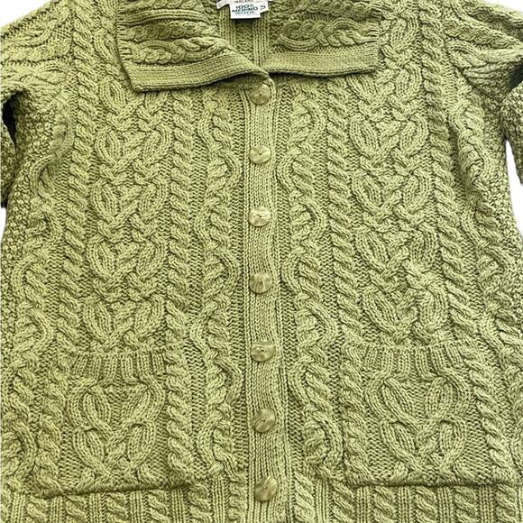 Aran Crafts Small Merino Wool Green Irish Knit Cardigan Sweater Made In Ireland - Picture 3 of 10